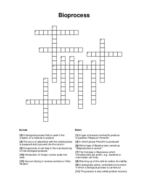 Bioprocess crossword puzzle