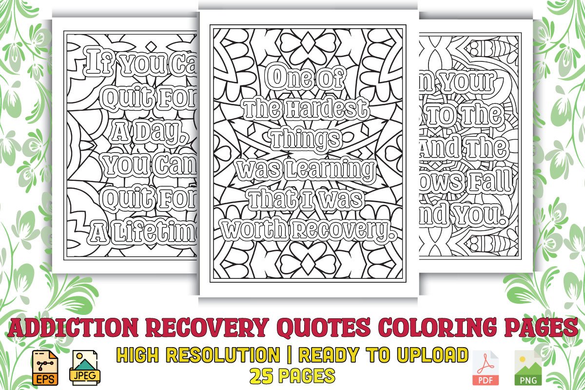 Addiction recovery coloring pages graphic objects creative market