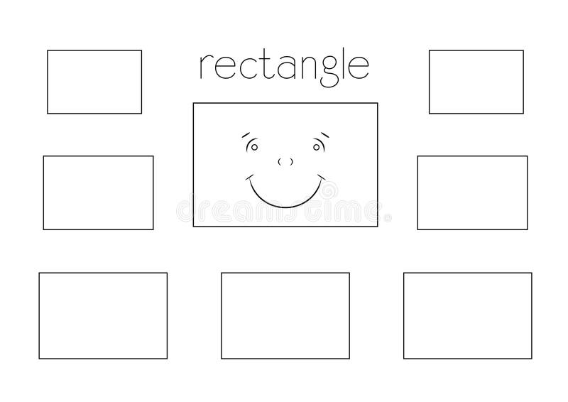 Basic shapes coloring page for kids cartoon rectangle with face stock illustration