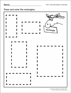 Rectangles preschool basic skills shapes printable skills sheets