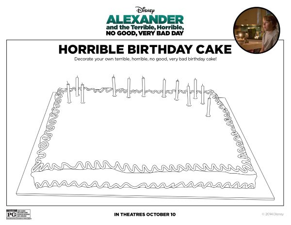 Free printable disney alexander horrible birthday cake coloring page