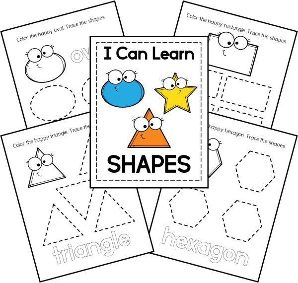 Tracing shapes practice pages for preschool