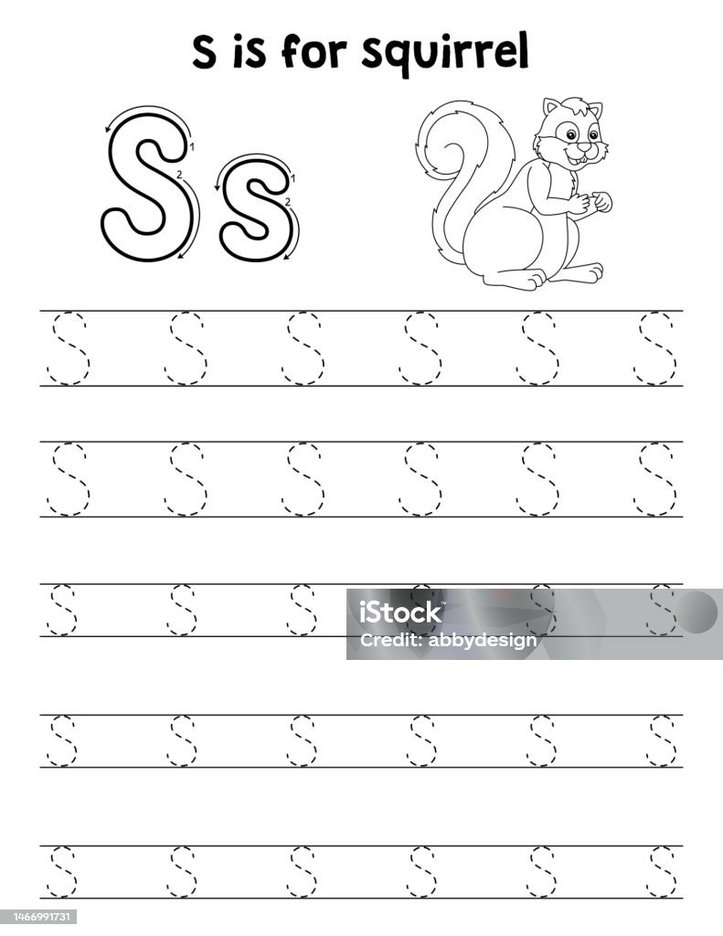 Squirrel animal tracing letter abc coloring page s stock illustration