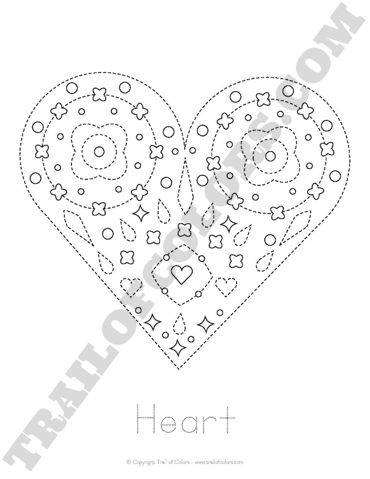 Fun heart tracing coloring page for kids