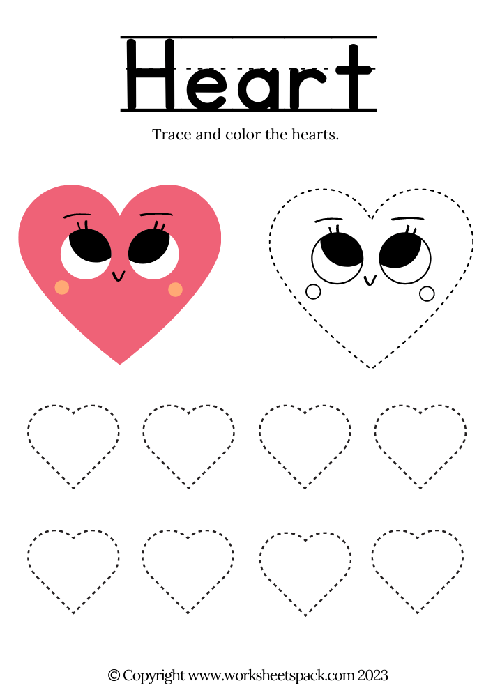 Free heart tracing worksheet