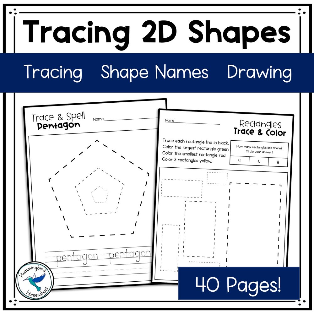 Tracing drawing d shapes worksheets hummingbird homeschool