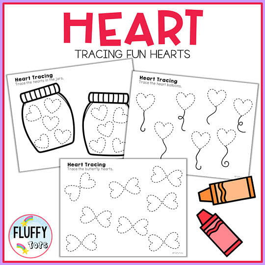 Fun easy heart tracing worksheet for preschool fine motor