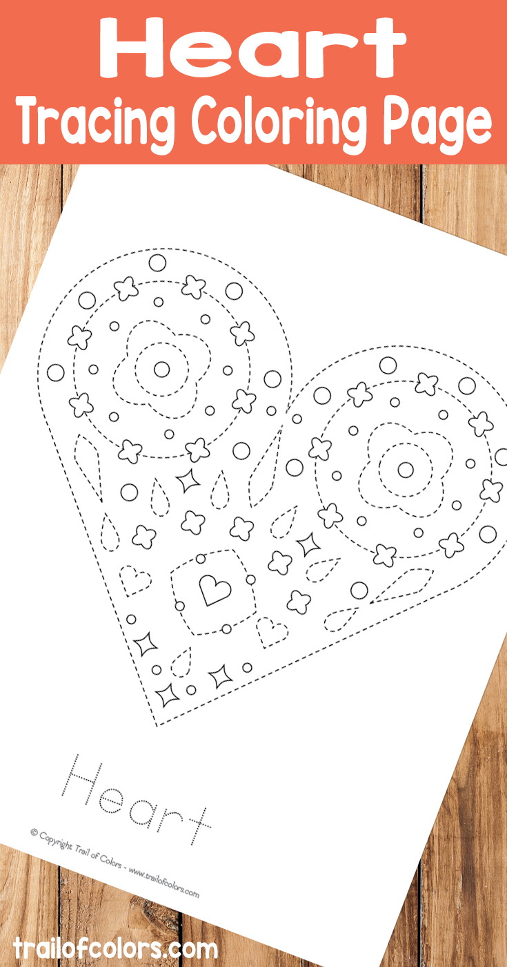 Fun heart tracing coloring page for kids