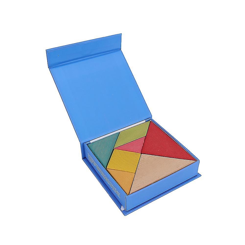 Wooden puzzle geometry tangram with photo book kids children building blocks educational toy