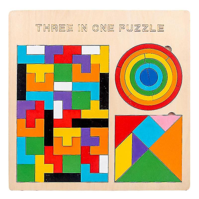 Wooden block puzzle brain teaser toy tangram three