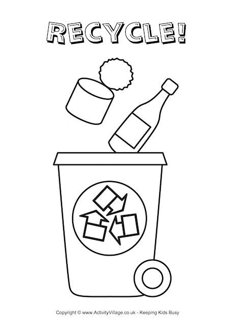 Recycle bin colouring page recycling memory book kindergarten colouring pages