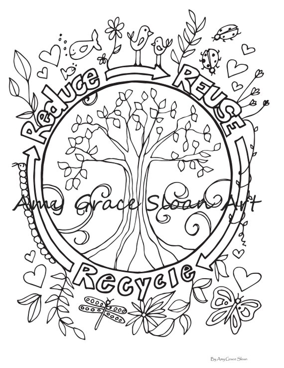 Reduce reuse recycle coloring page download now