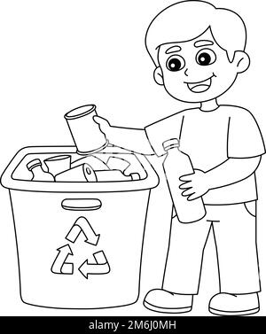 Boy recycling coloring page for kids stock vector image art