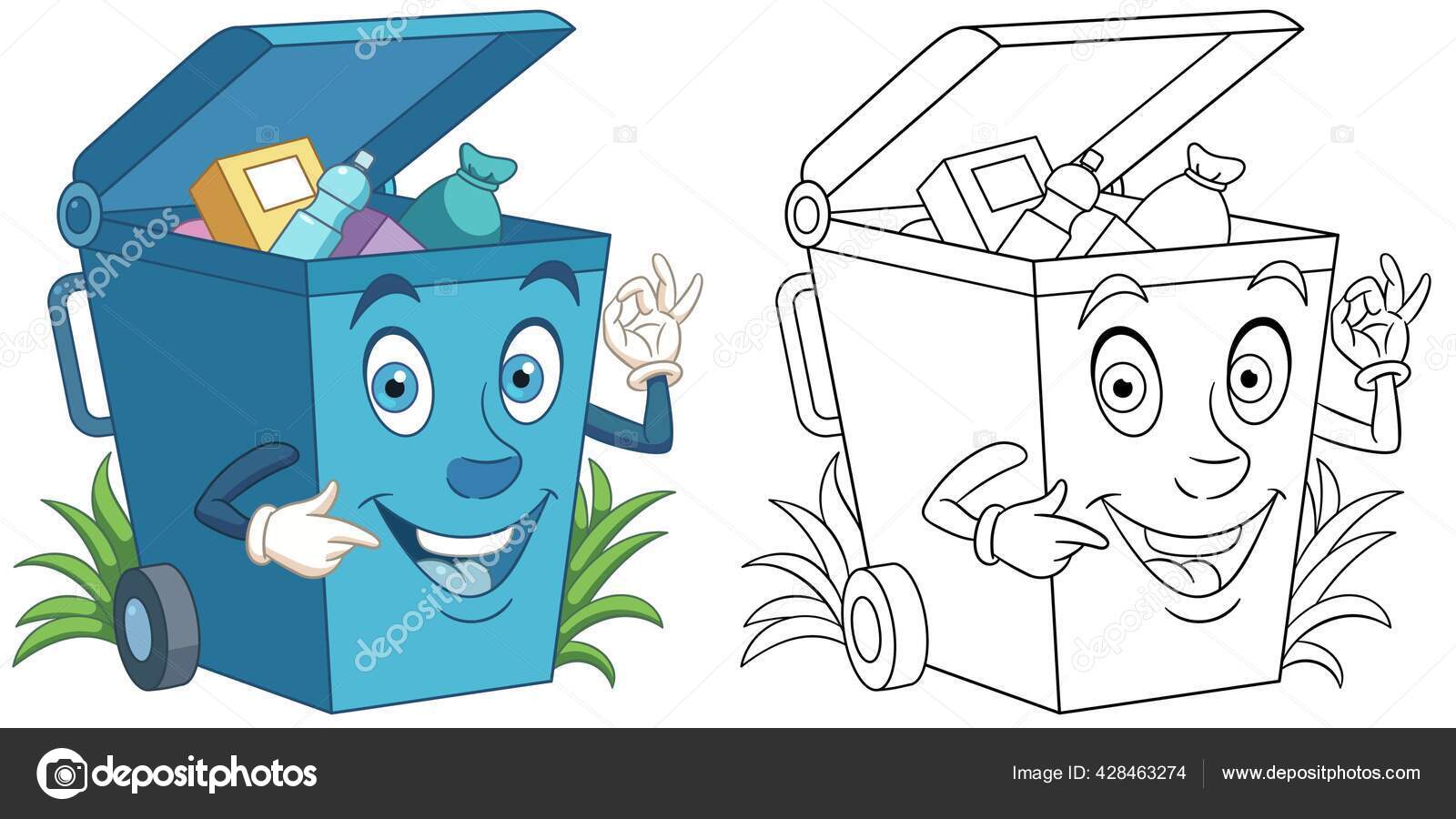 Coloring page trash can line art drawing kids activity coloring stock vector by sybirko