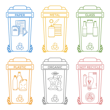 Recycling bin clipart hd png vector various colors separated recycle waste bins solid icons labels signs white background xapet illustration metal png image for free download