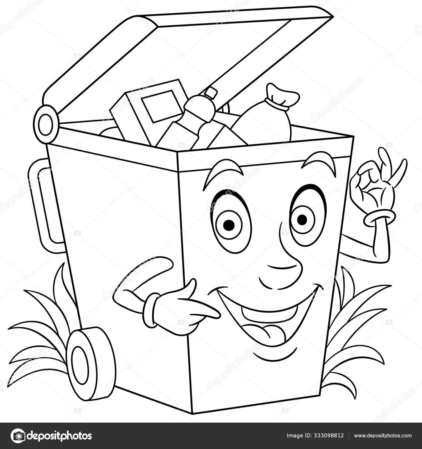 Coloring page with trash can stock vector by sybirko