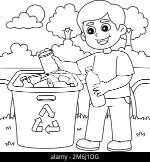 Boy recycling coloring page for kids stock vector image art