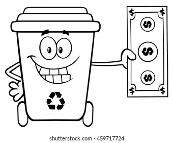 Black white smiling recycle bin cartoon stock vector royalty free