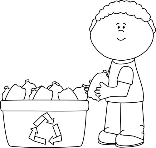 Clip art black and white black and white boy recycling plastic bottles clip art image