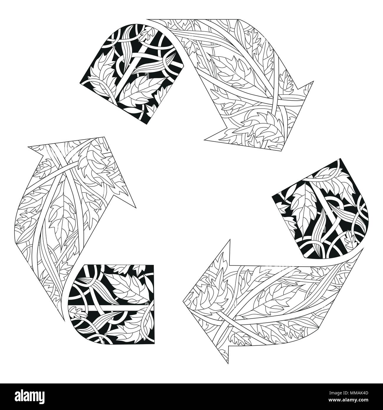 Recycle icon illustration for coloring vector decorative zentangle object stock vector image art