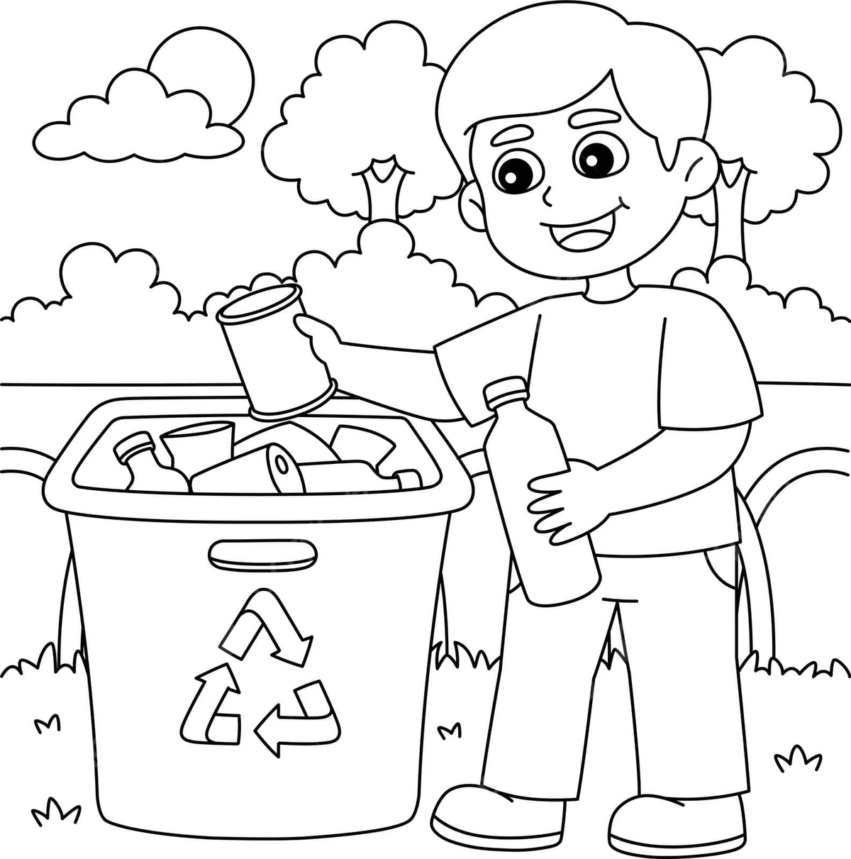 Boy recycling coloring page for kids recycling silhouette natural resources vector ring drawing kid drawing color drawing png and vector with transparent background for free download