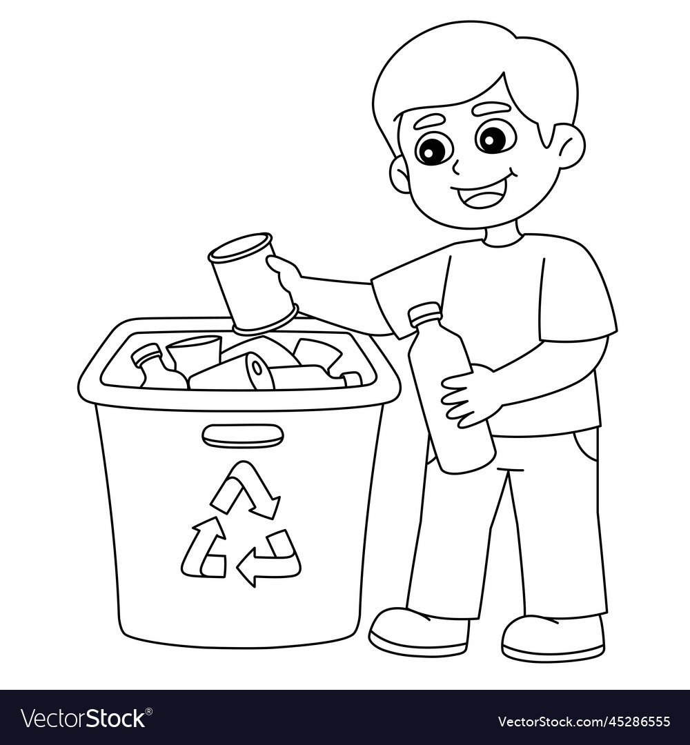 Boy recycling isolated coloring page for kids vector image