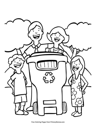 Family with recycling can coloring page â free printable pdf from