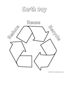 Earth day coloring page with a picture of the recycling symbol to color and the words reduce reuse recycle kerajinan tangan anak anak