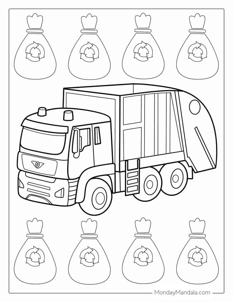 Garbage truck coloring pages free pdf printables