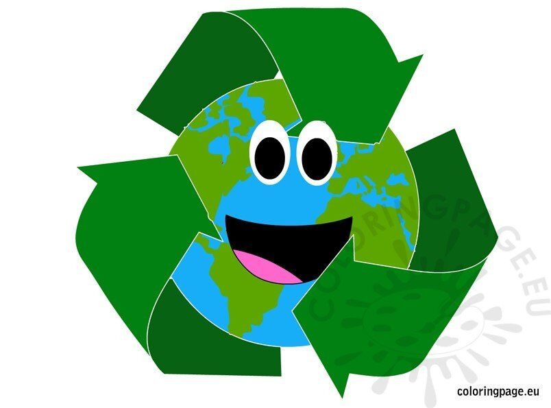 Planet earth with recycle symbol coloring page