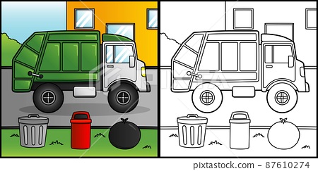 Garbage truck coloring page vehicle illustration