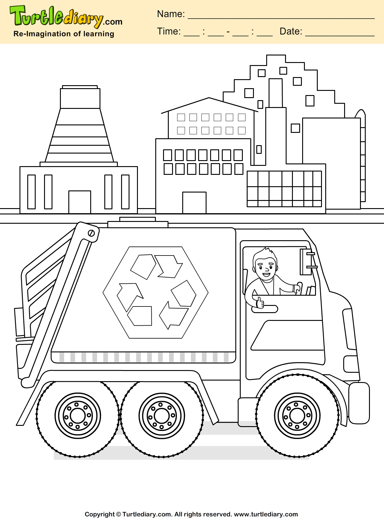 Recycling coloring sheet turtle diary