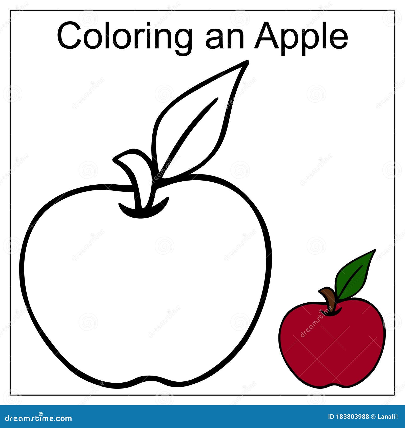 Apple with a leaf color by example vector illustration on a white isolated background coloring book for children educational stock vector