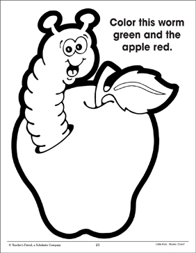 Apple and worm using two colors printable coloring pages