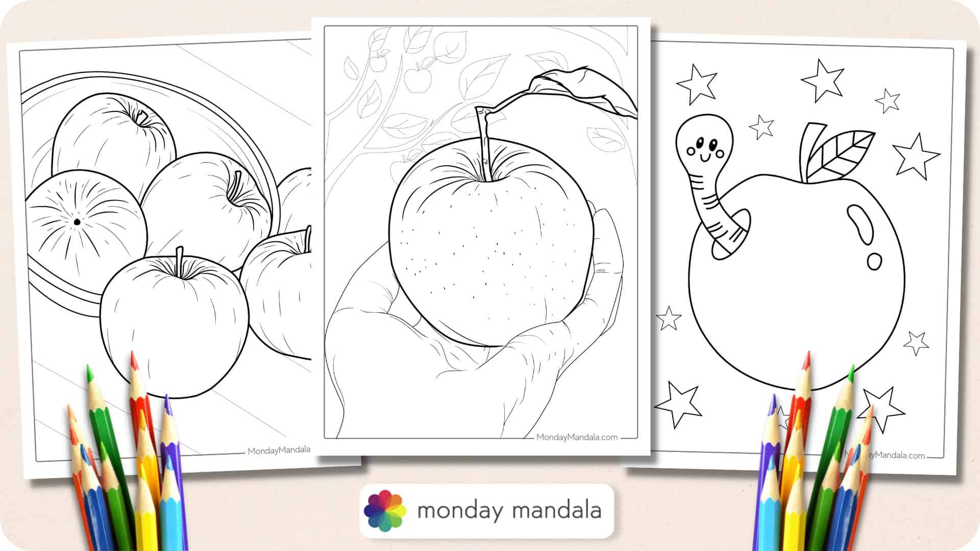 Apple coloring pages free pdf printables