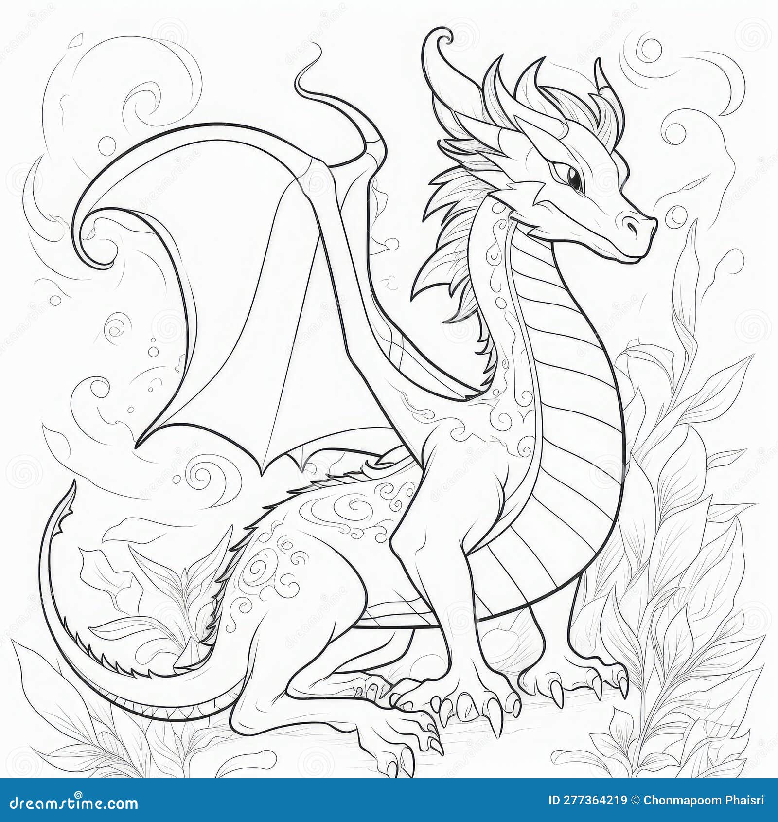 Cute dragon coloring book page on white background stock illustration