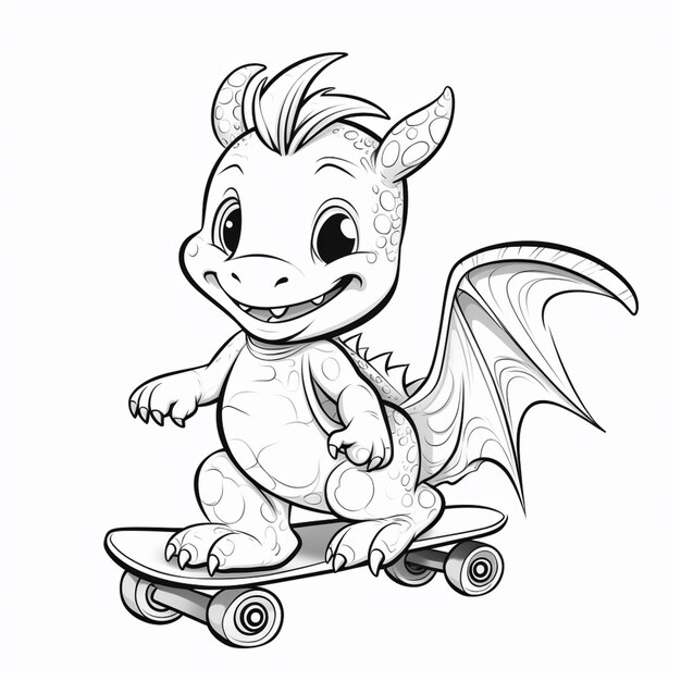 Premium ai image coloring pages of a dragon on a skateboard generative ai