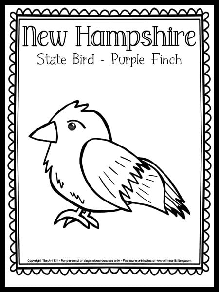 Free printable new hampshire state bird coloring page purple finch â the art kit