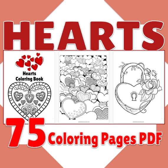 Cute heart coloring pages printable heart coloring book page pdf birthday activity party favor heart digital coloring sheets for kids instant download