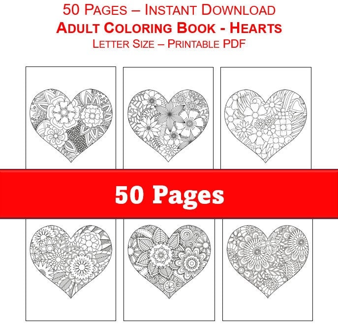 Best seller pages adult coloring pages heart printable digital instant download pdf best selling item coloring book