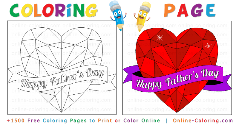 Happy fathers day d red ruby heart free online coloring page