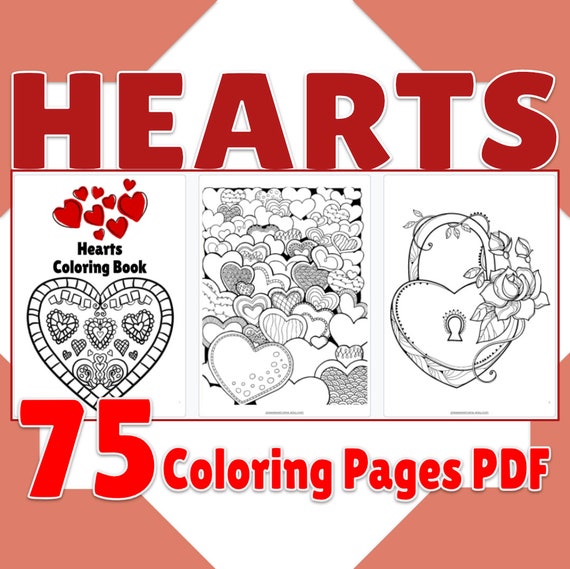 Cute heart coloring pages printable heart coloring book page pdf birthday activity party favor heart digital coloring sheets for kids instant download