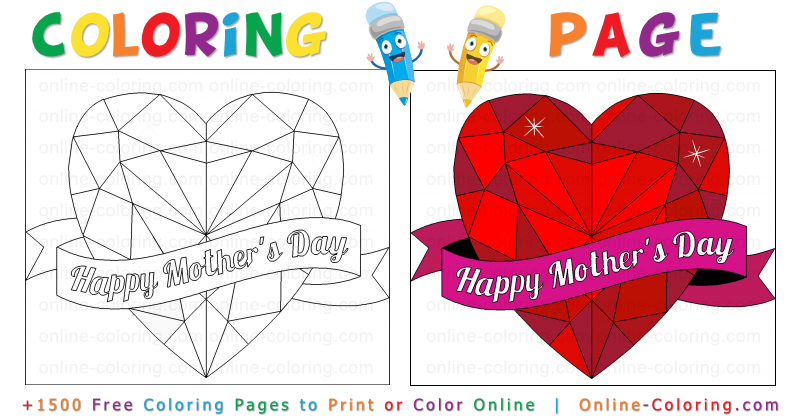 Happy mothers day shiny red ruby heart free online coloring page