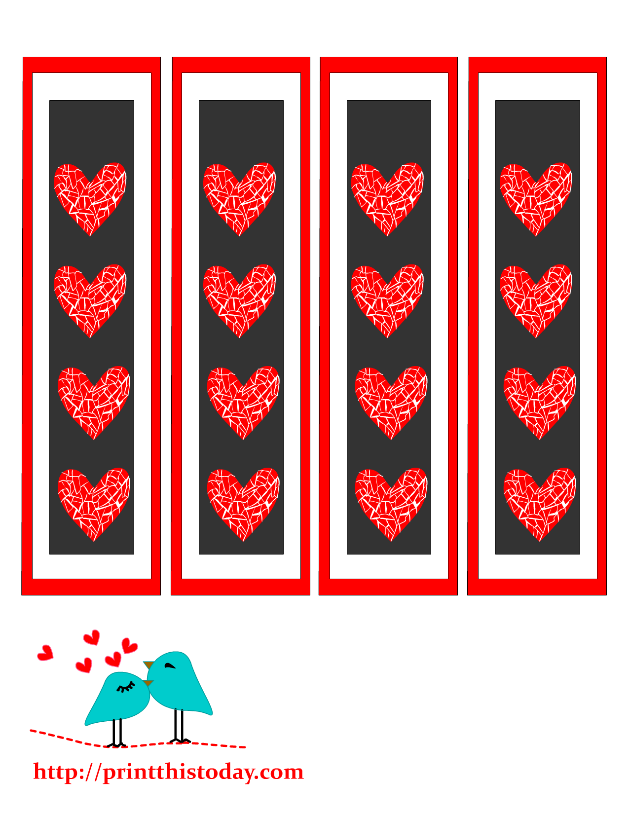 Free printable bookmarks featuring hearts