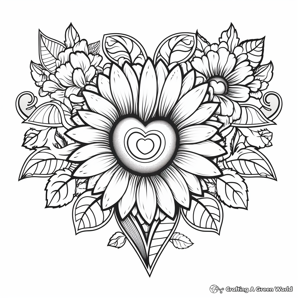 Flowers and hearts coloring pages