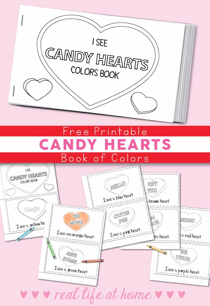 Free printable candy hearts valentine color book for kids