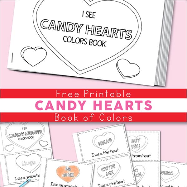 Free printable candy hearts valentine color book for kids