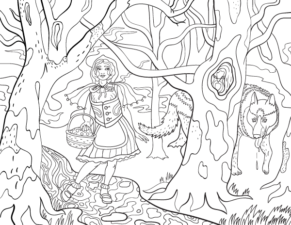 Little red riding hood adult coloring page