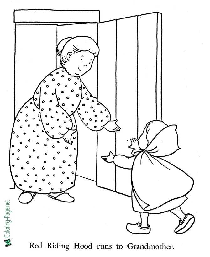 Grandma and little red riding hood coloring page