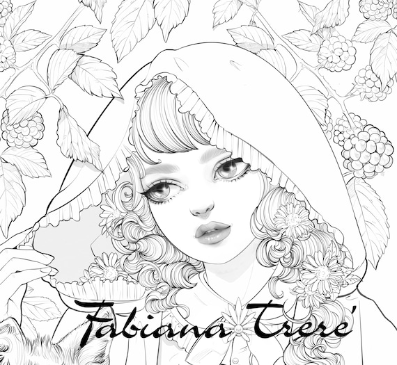 Little red riding hood digital stamp grayscale coloring book instant download wolf little red cap coloring page for adults download now